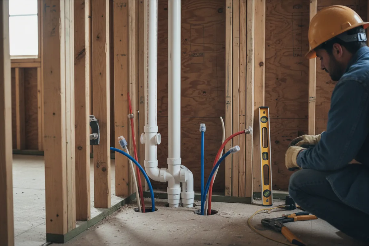 Drain and supply rough-in during Leak Detection in Audubon